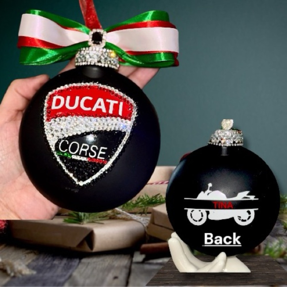 Christmas Ornament, Ducati Motorcycle, Holiday Gift, Corse, Italian, Handmade
